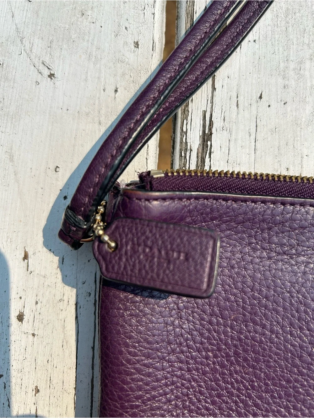 Coach Deep Purple Pebbled Leather Wristlet